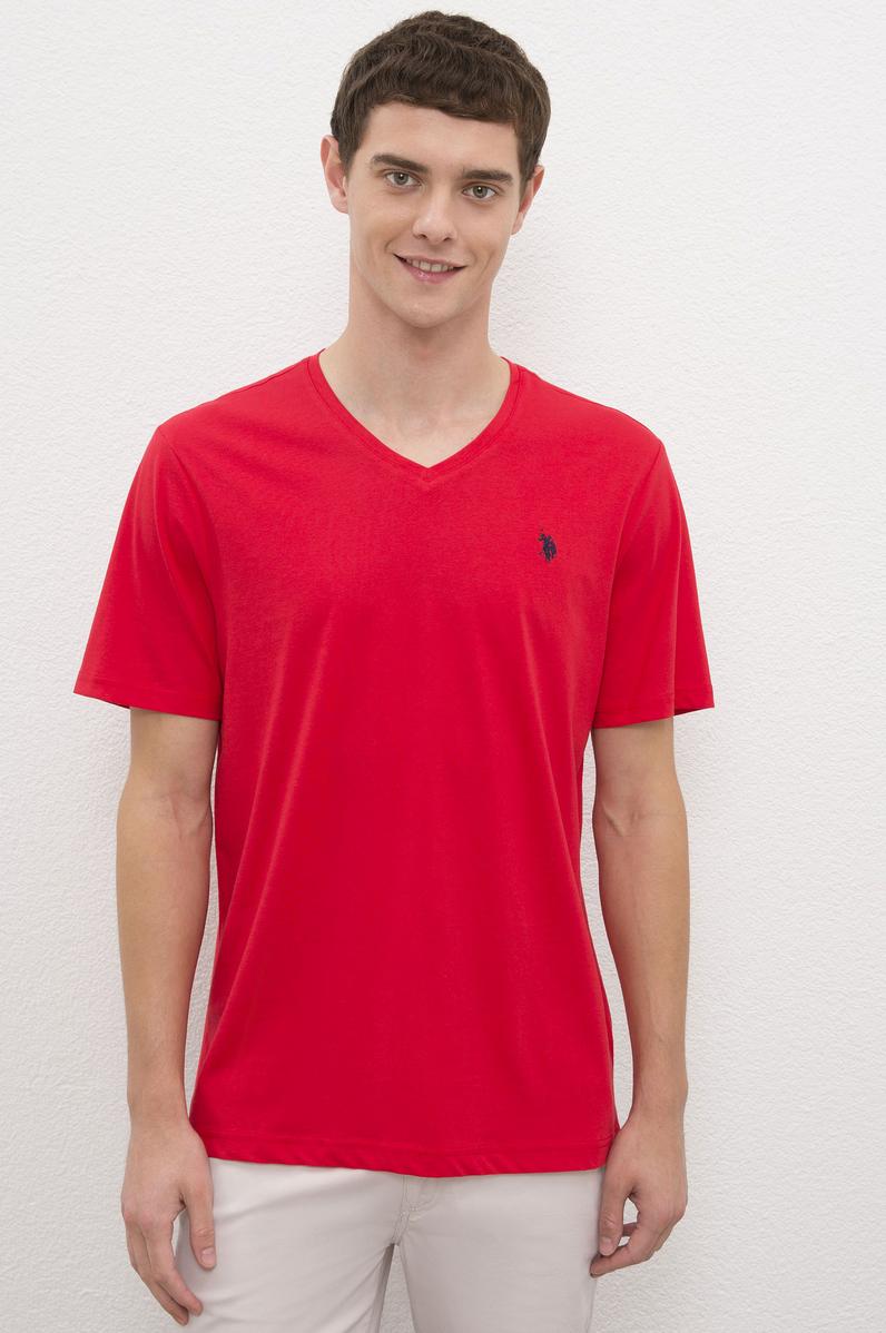 Erkek Kırmızı V-Yaka T-Shirt Basic