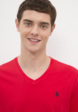 Erkek Kırmızı V-Yaka T-Shirt Basic - 50222610048