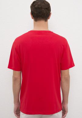 Erkek Kırmızı V-Yaka T-Shirt Basic - 50222610048