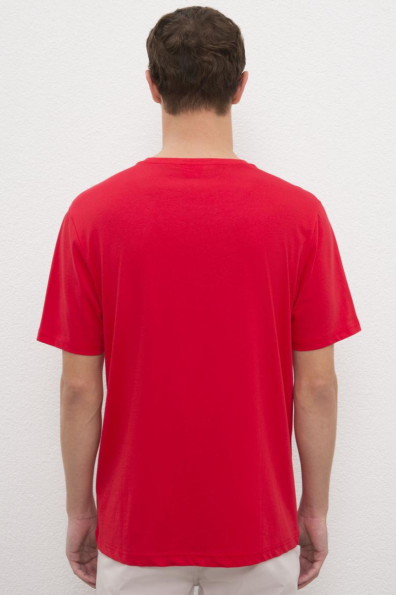 Erkek Kırmızı V-Yaka T-Shirt Basic - 50222610048