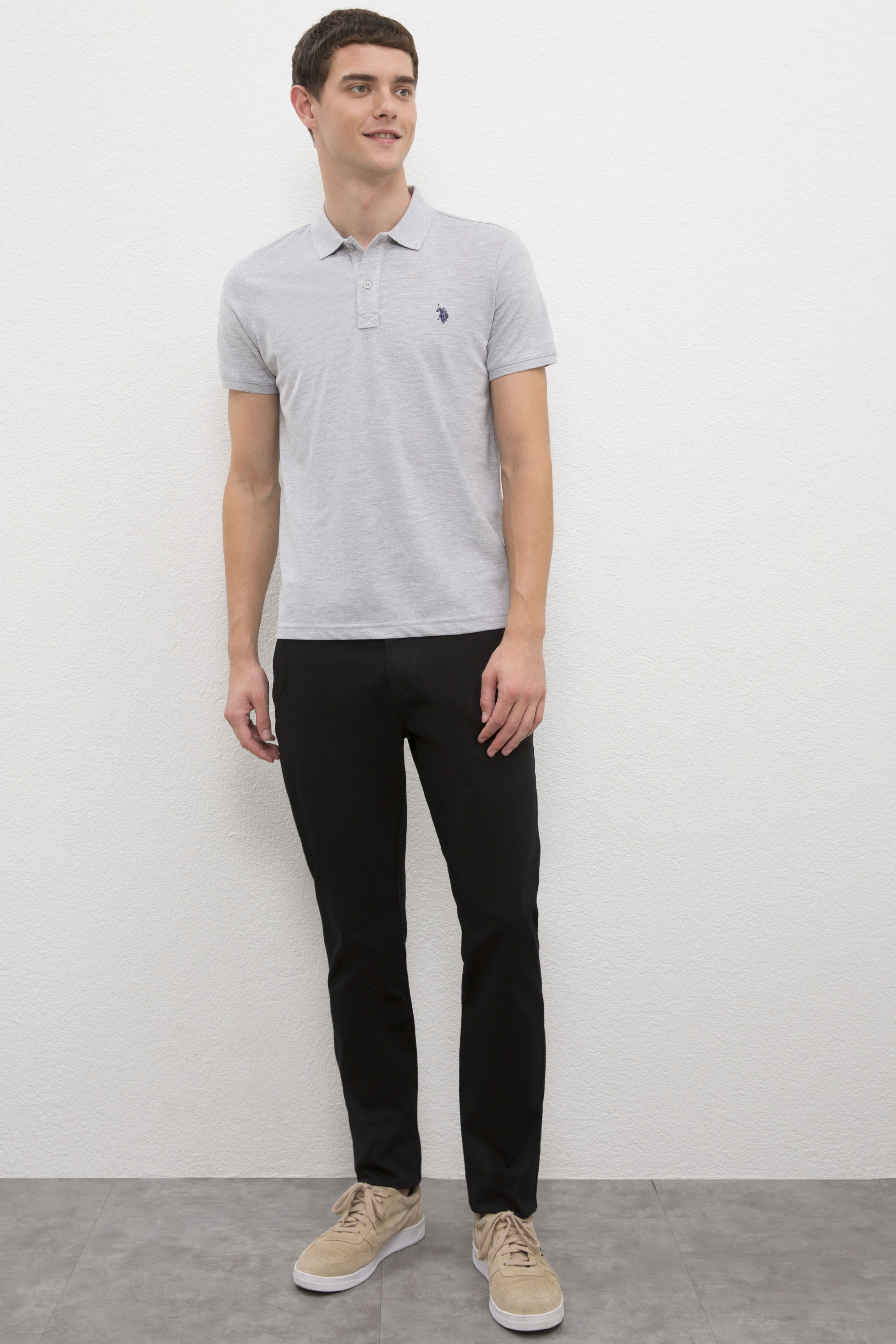 Erkek Gri Slim T-Shirt - Image 5