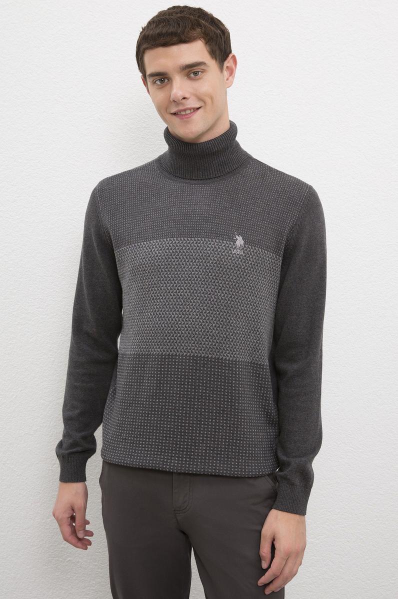 Erkek Antrasit Balıkçı Yaka Triko Kazak