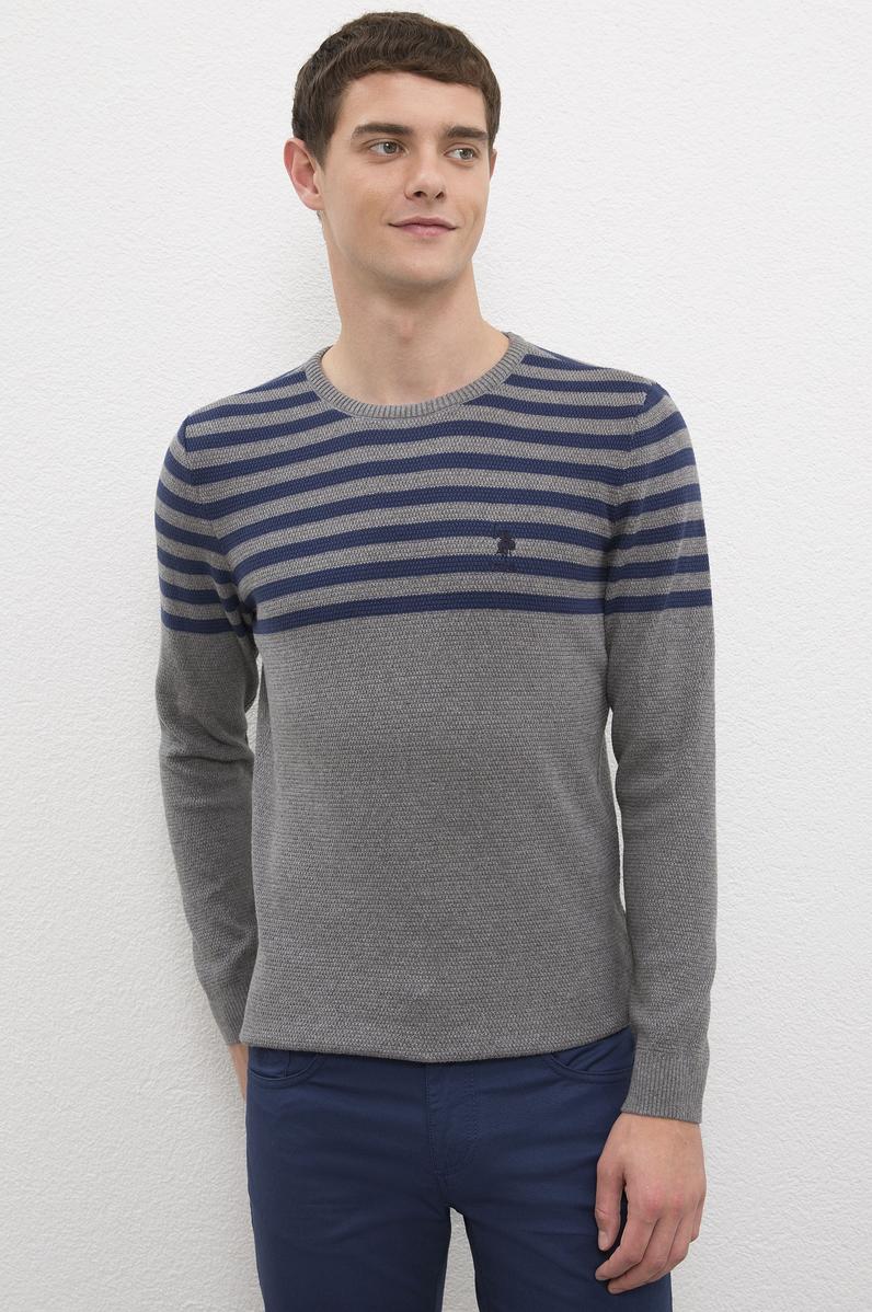 Erkek Gri Melanj Bisiklet Yaka Triko Kazak