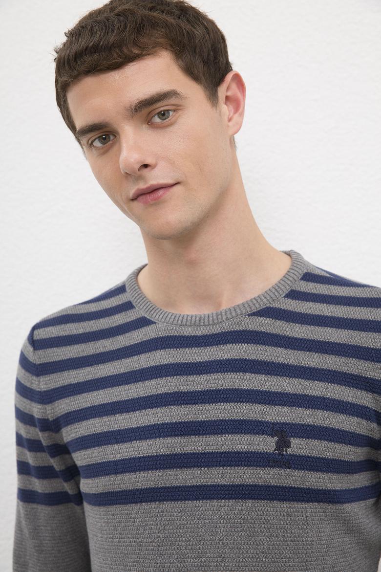 Erkek Gri Melanj Bisiklet Yaka Triko Kazak - 50223820036