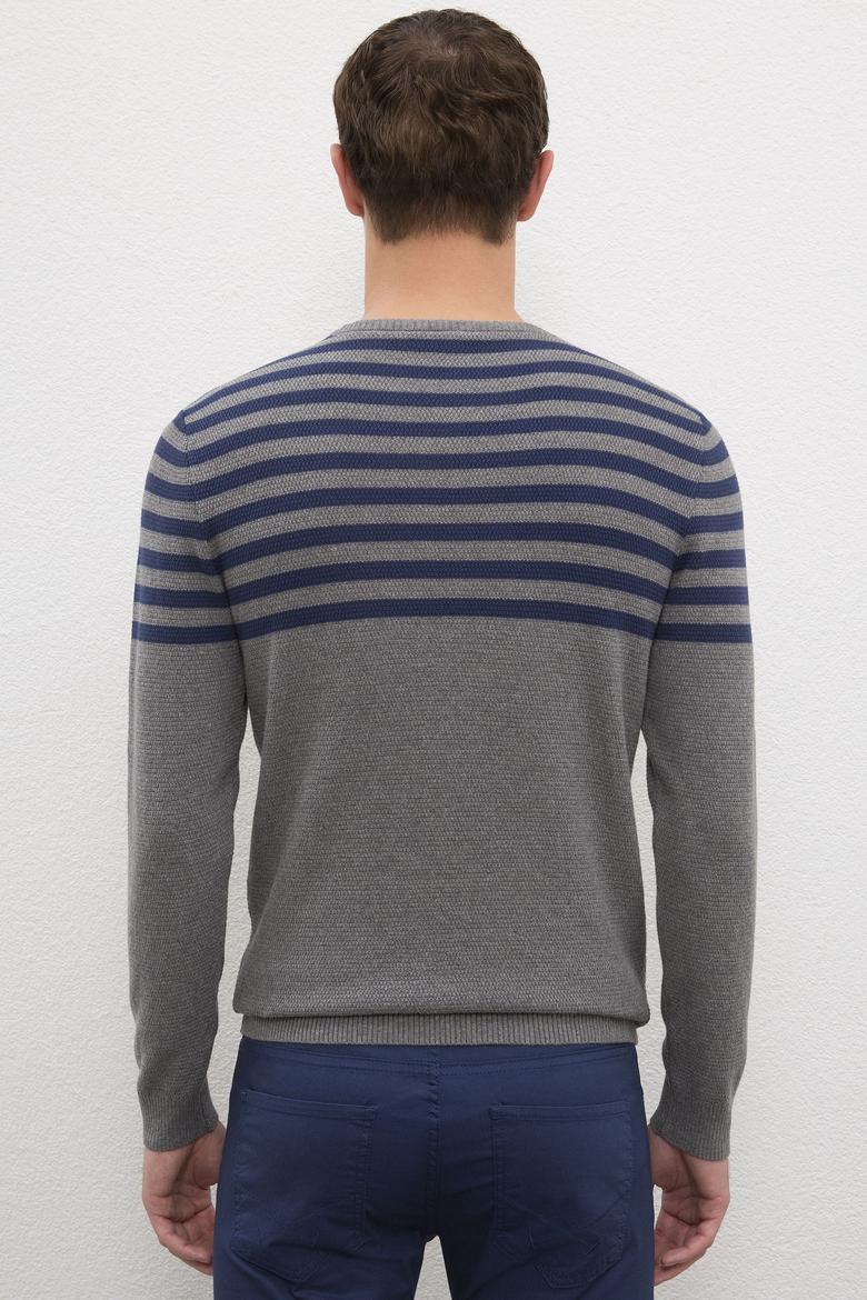 Erkek Gri Melanj Bisiklet Yaka Triko Kazak - 50223820036