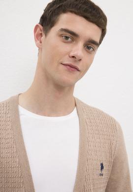 Erkek Camel Melanj V-Yaka Triko Hırka Basic - 50224885045