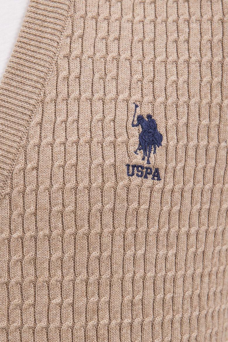 Erkek Camel Melanj V-Yaka Triko Hırka Basic - 50224885045