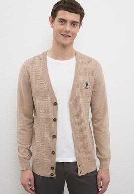 Erkek Camel Melanj V-Yaka Triko Hırka Basic - 50224885045