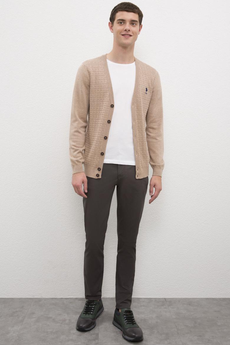 Erkek Camel Melanj V-Yaka Triko Hırka Basic - 50224885045