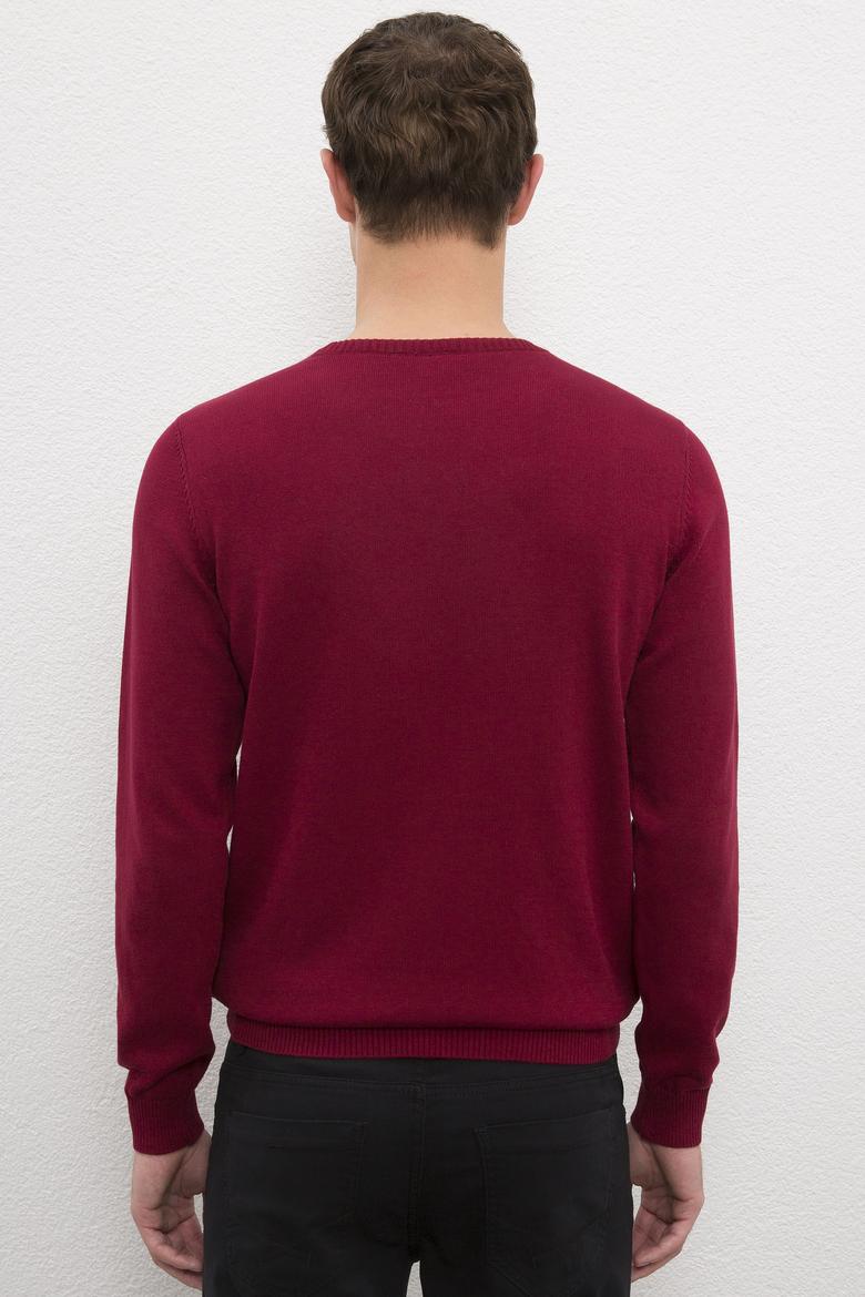 Erkek Bordo Bisiklet Yaka Triko Kazak - 50223878038