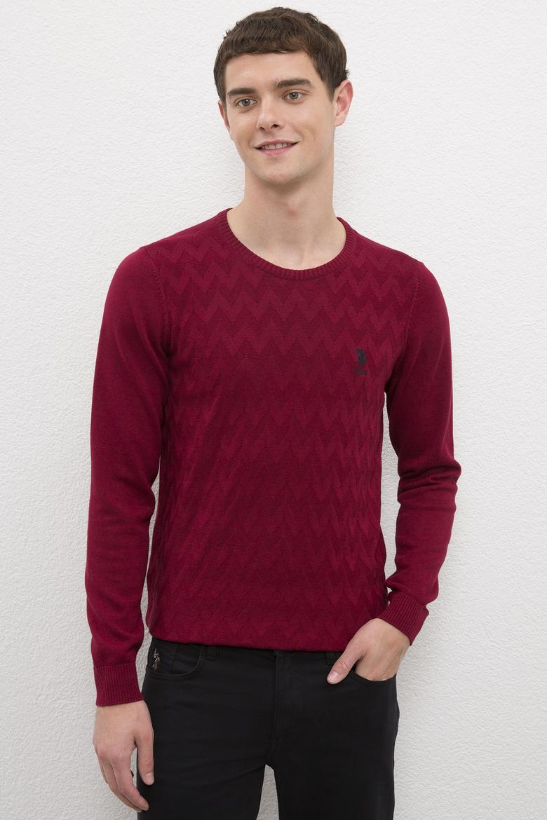 Erkek Bordo Bisiklet Yaka Triko Kazak