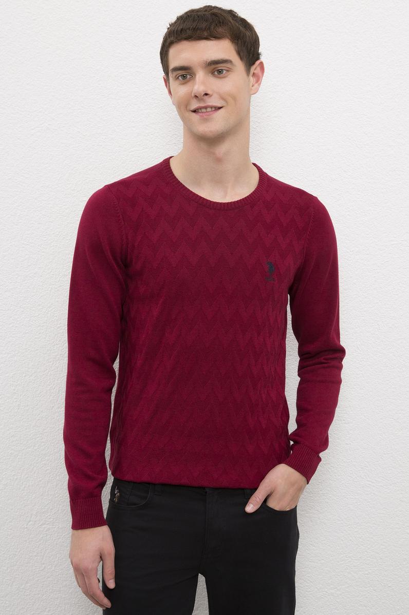 Erkek Bordo Bisiklet Yaka Triko Kazak