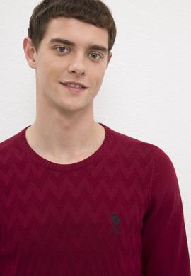 Erkek Bordo Bisiklet Yaka Triko Kazak - 50223878038