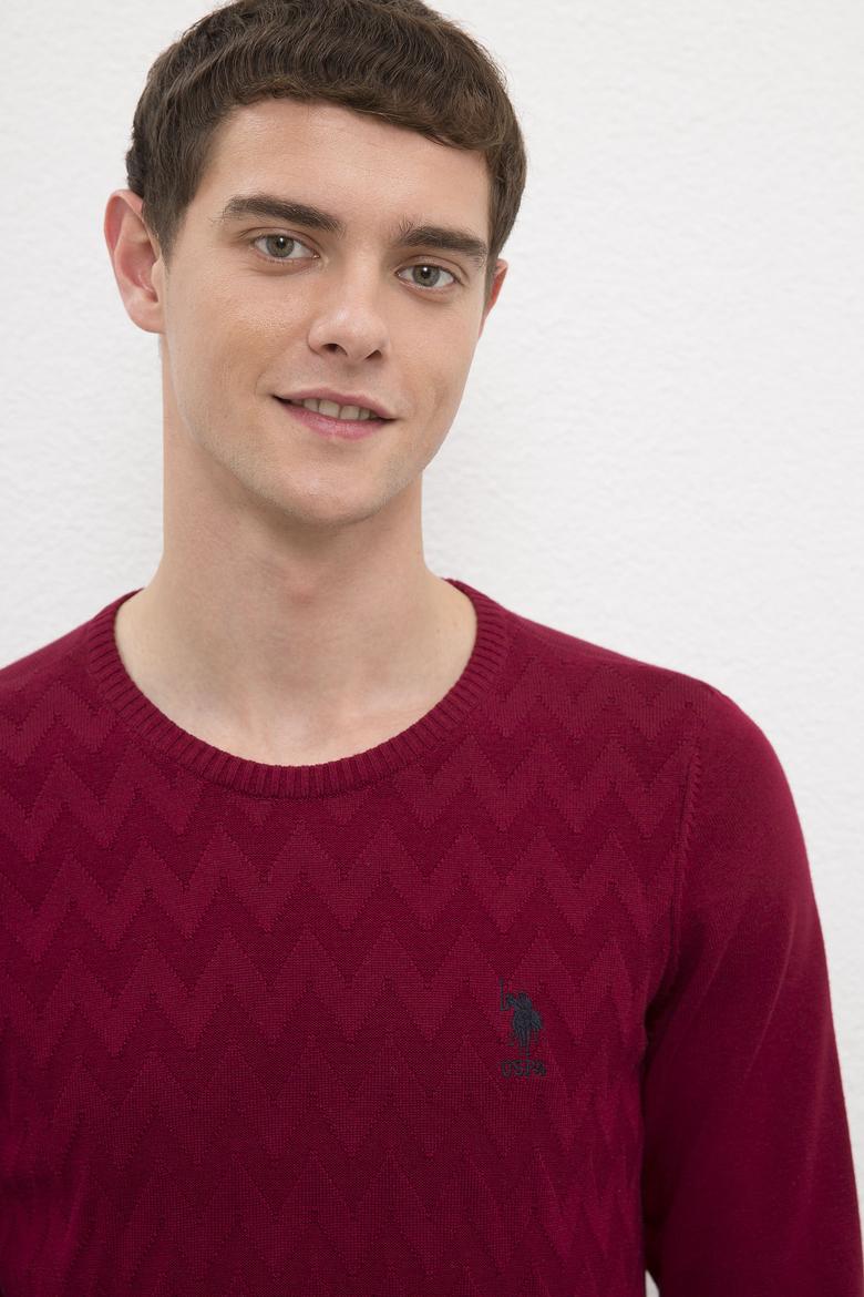 Erkek Bordo Bisiklet Yaka Triko Kazak - 50223878038