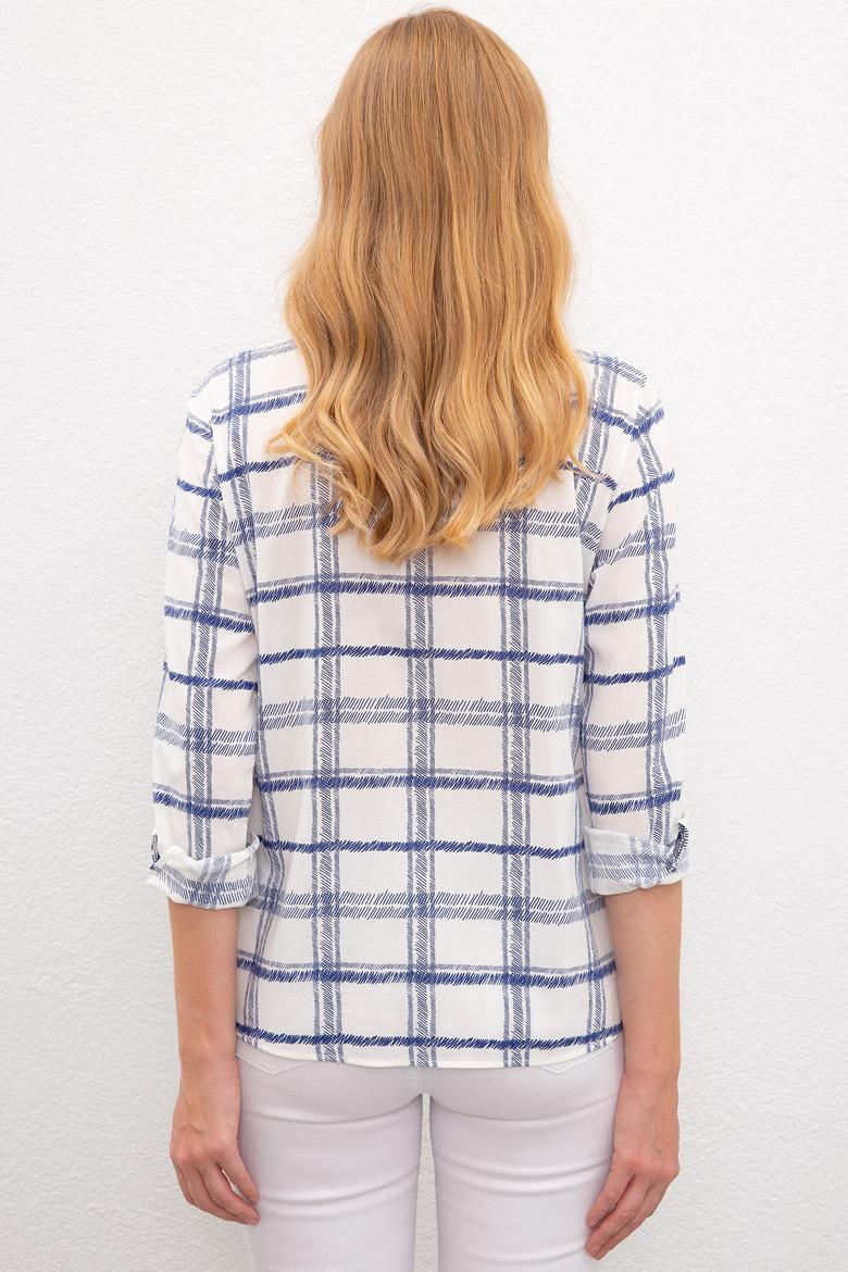 Kadın Lacivert Çizgili Gömlek Uzunkol - 50219261008