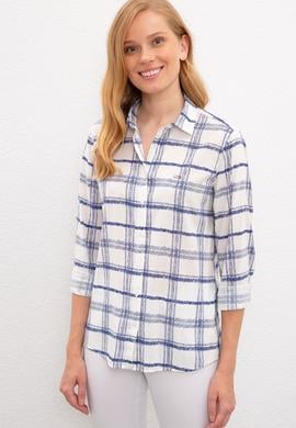 Kadın Lacivert Çizgili Gömlek Uzunkol - 50219261008