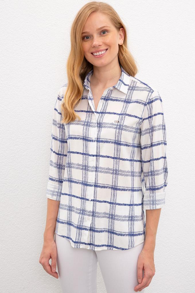 Kadın Lacivert Çizgili Gömlek Uzunkol