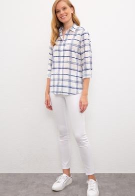 Kadın Lacivert Çizgili Gömlek Uzunkol - 50219261008