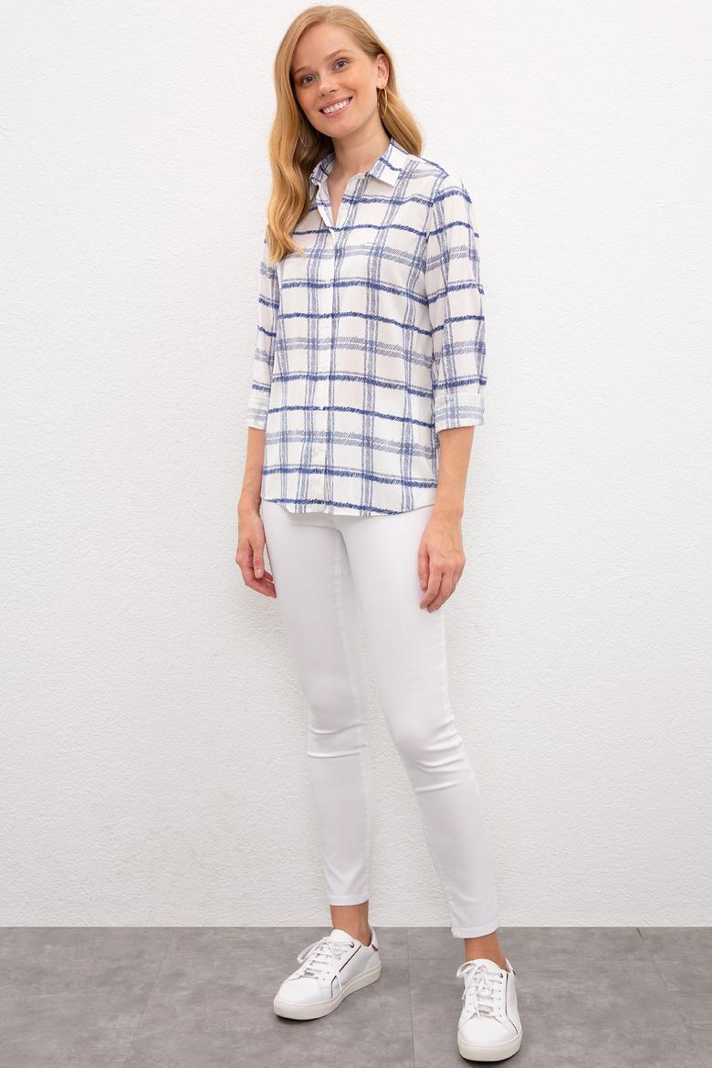 Kadın Lacivert Çizgili Gömlek Uzunkol - 50219261008