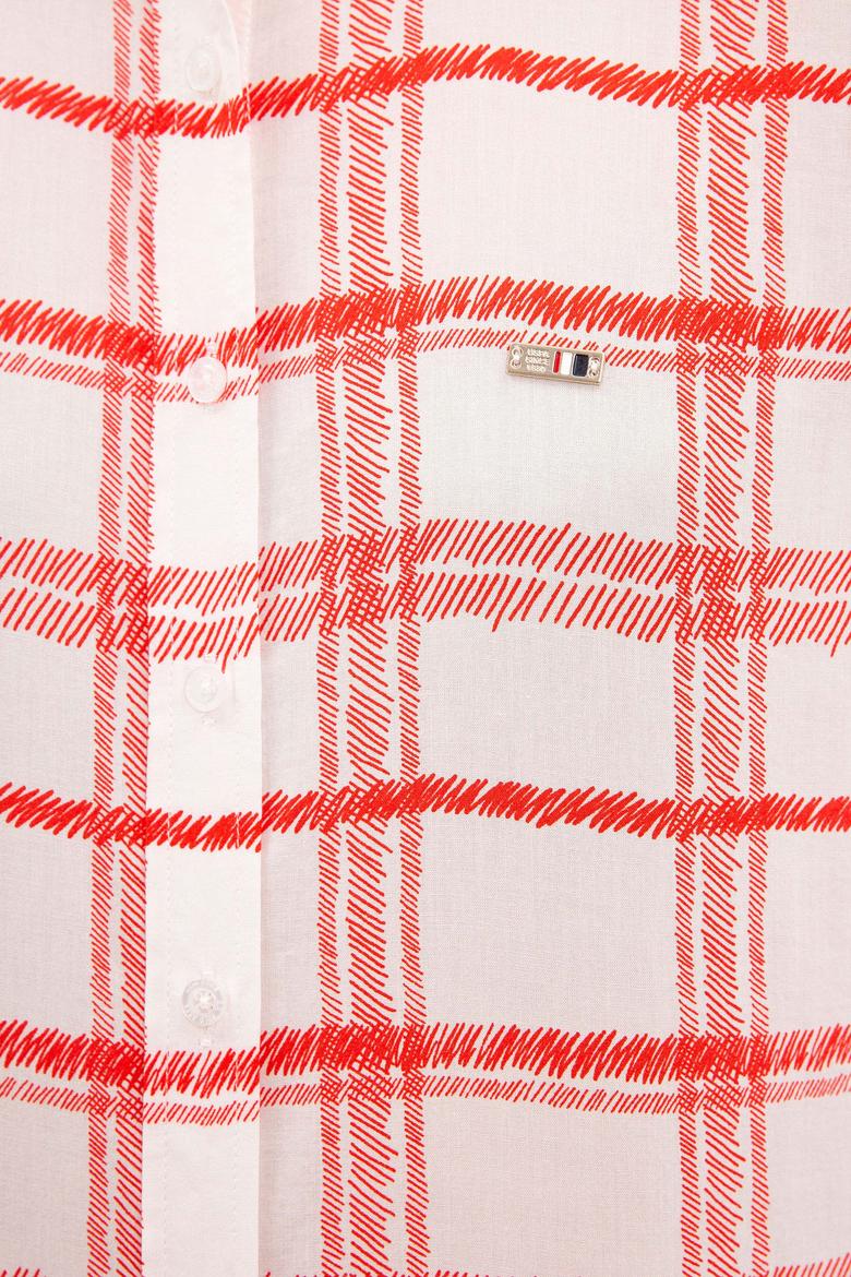 Kadın Kırmızı Çizgili Gömlek Uzunkol - 50219261014