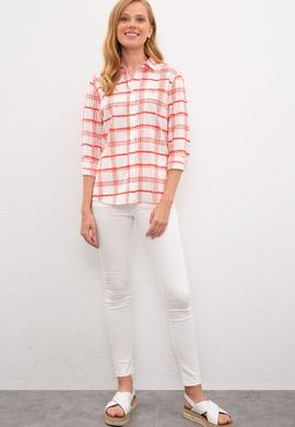 Kadın Kırmızı Çizgili Gömlek Uzunkol - 50219261014