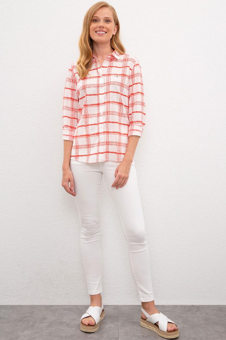 Kadın Kırmızı Çizgili Gömlek Uzunkol - 50219261014