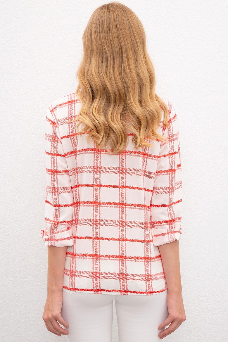 Kadın Kırmızı Çizgili Gömlek Uzunkol - 50219261014