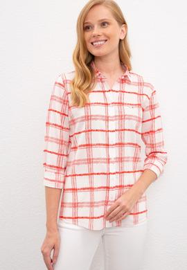 Kadın Kırmızı Çizgili Gömlek Uzunkol - 50219261014