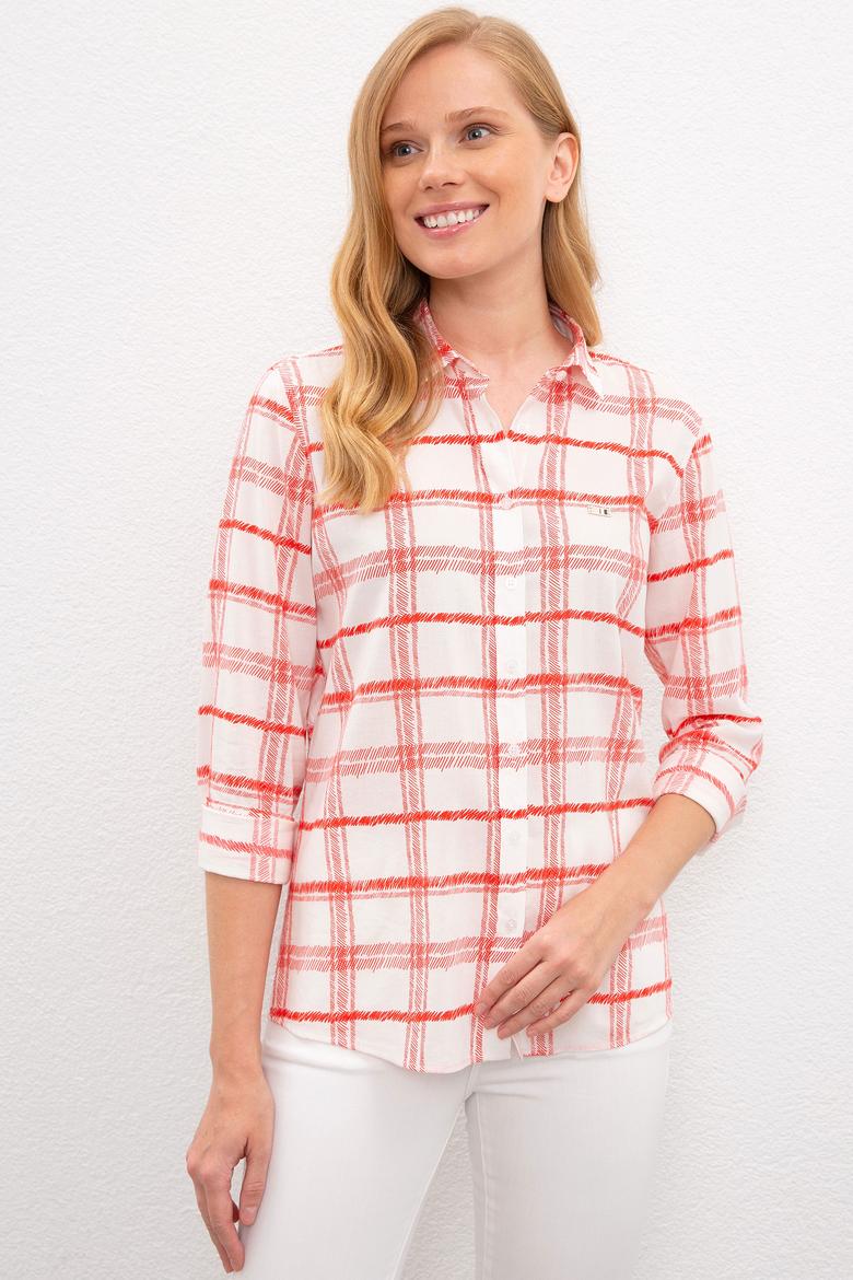 Kadın Kırmızı Çizgili Gömlek Uzunkol