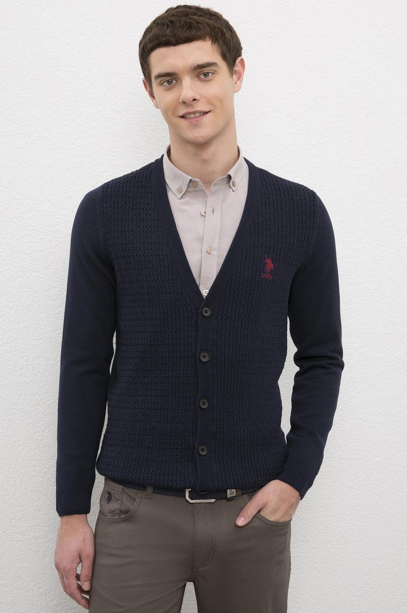 Erkek Lacivert Basic Triko Hırka