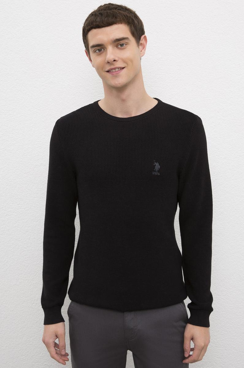 Erkek Siyah Bisiklet Yaka Triko Kazak