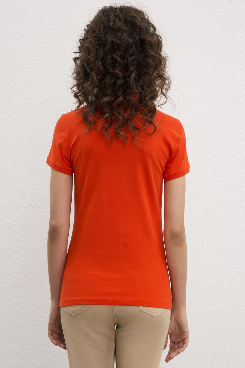 Kadın Nar Çiçeği Basic Polo Yaka Tişört - 50217591083