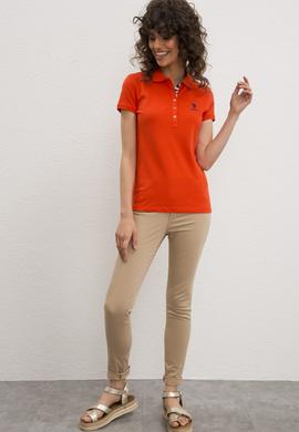 Kadın Nar Çiçeği Basic Polo Yaka Tişört - 50217591083