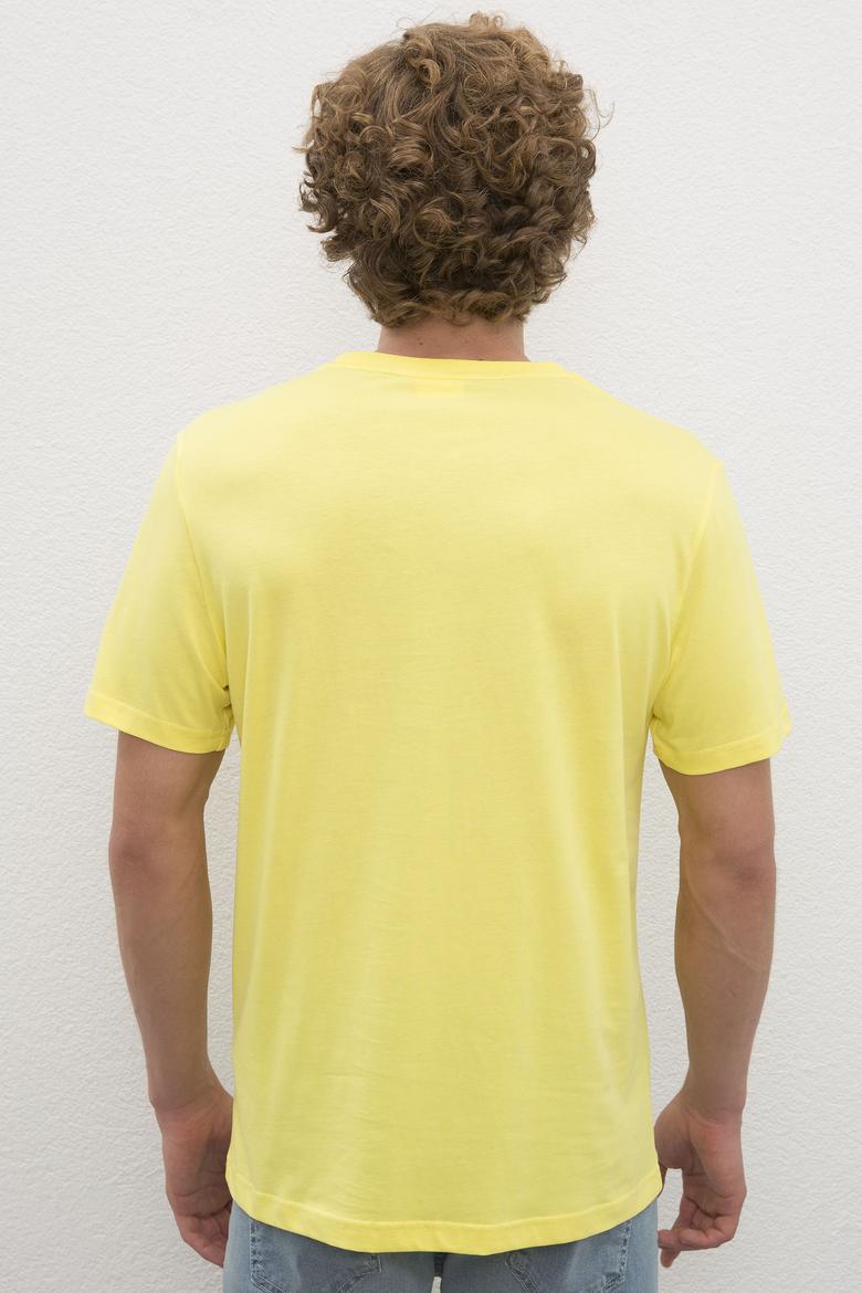 Erkek Sarı  Bisiklet Yaka T-Shirt Basic - 50216452141