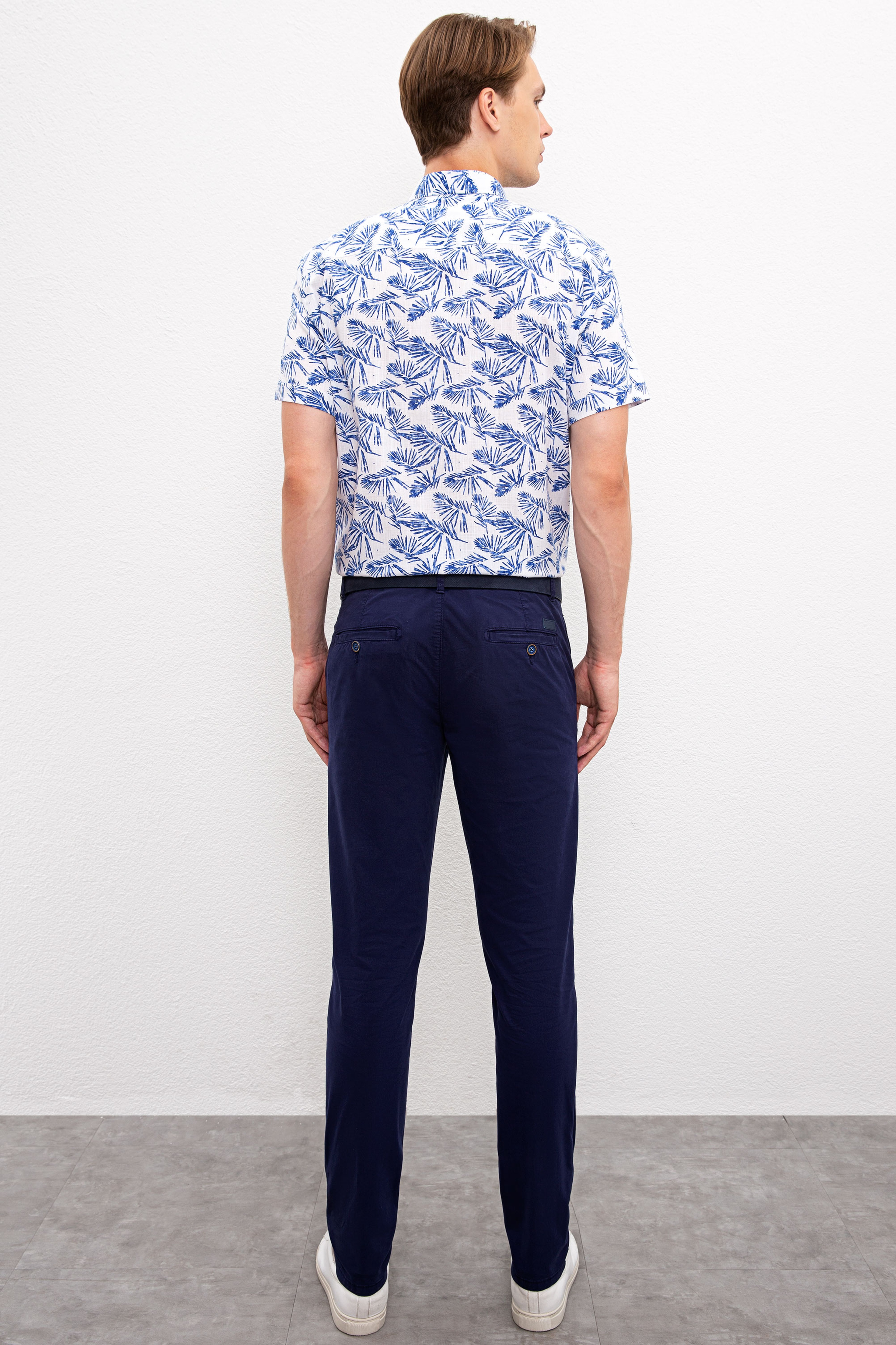 Erkek Slim Fit İndigo Kanvas Pantolon