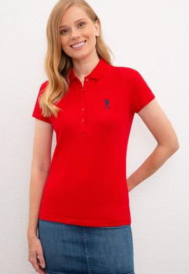 Kadın Kırmızı Polo Yaka Basic Tişört - 50220955015