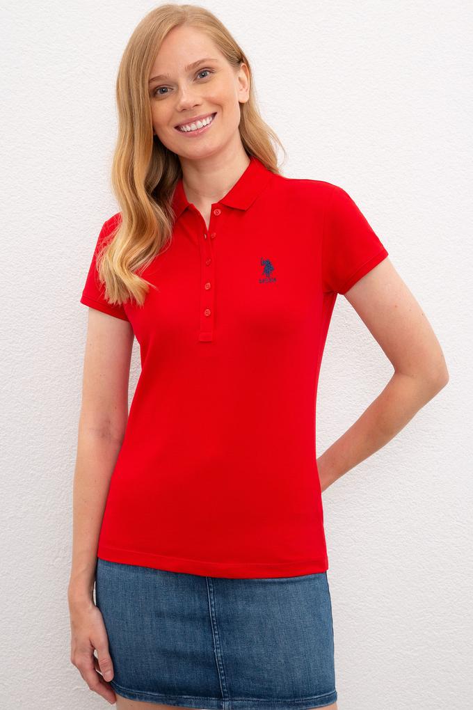 Kadın Kırmızı Polo Yaka Basic Tişört