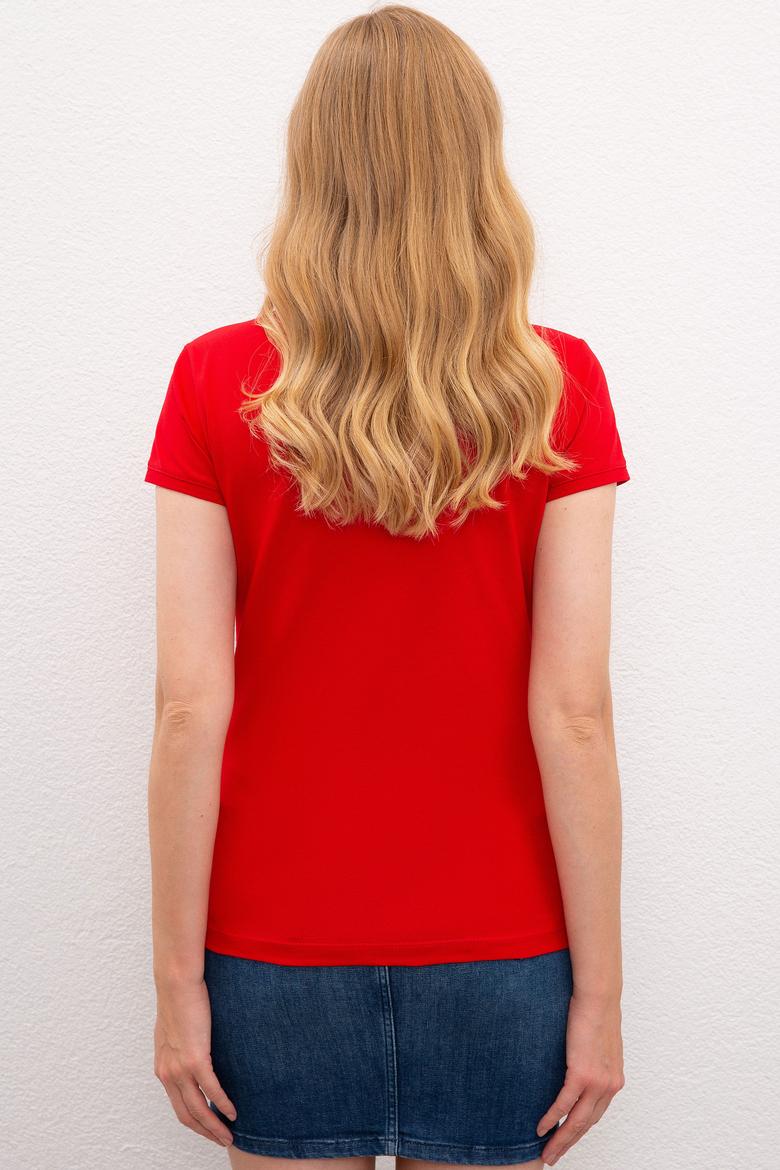 Kadın Kırmızı Polo Yaka Basic Tişört - 50220955015