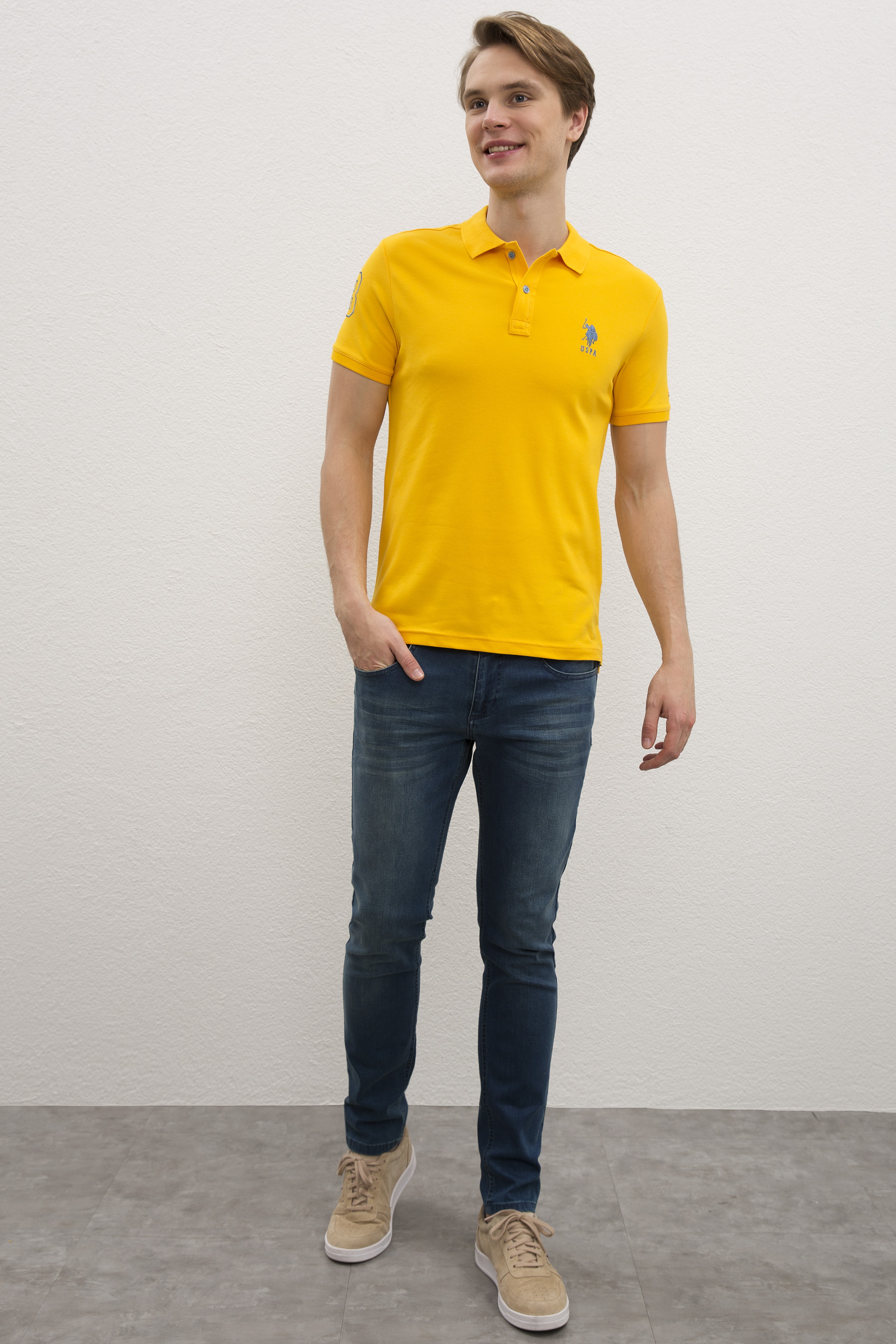 Erkek Koyu Sarı Polo Yaka T-Shirt Basic - Image 5