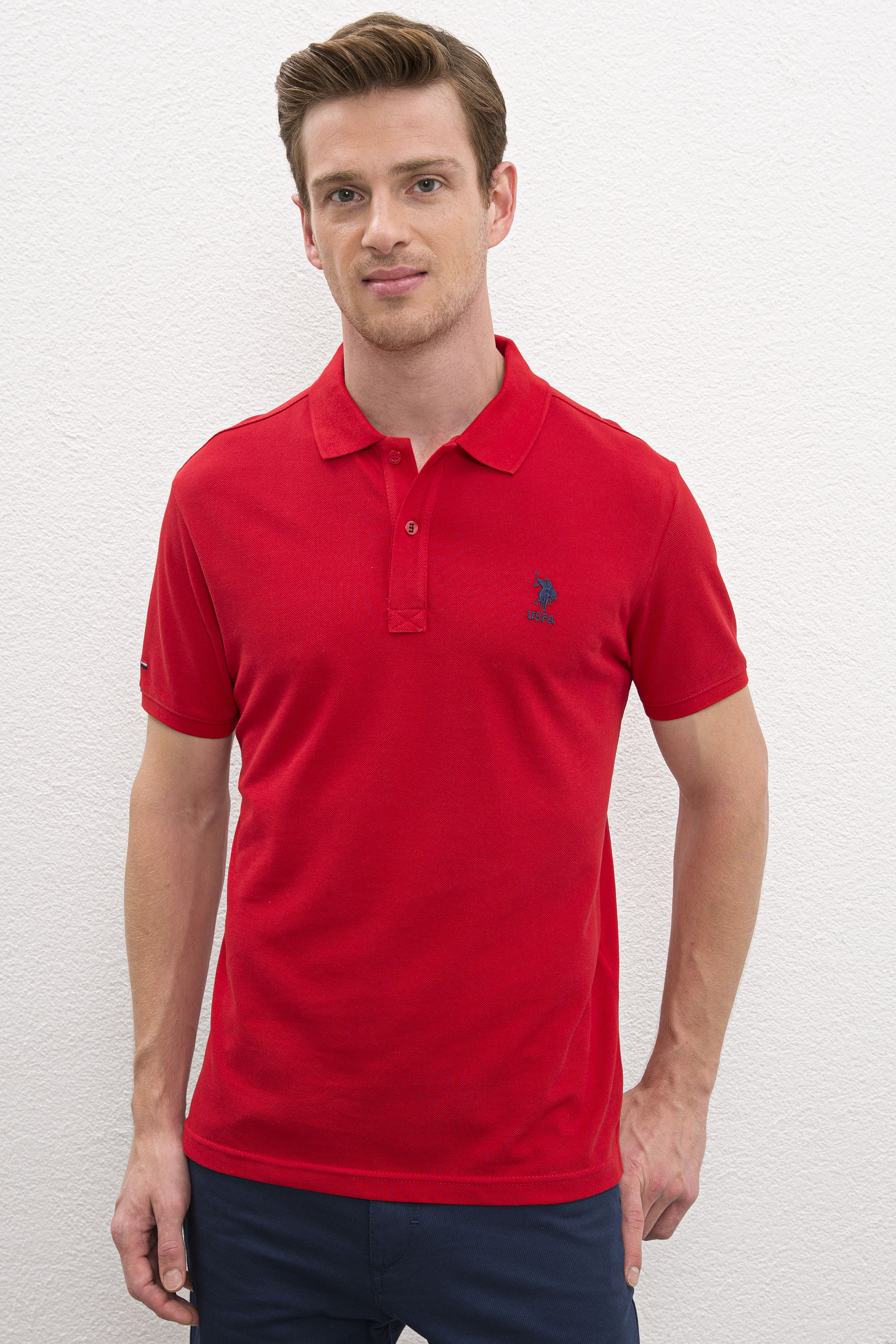 Erkek Kırmızı Basic Polo Yaka Tişört - Image 1