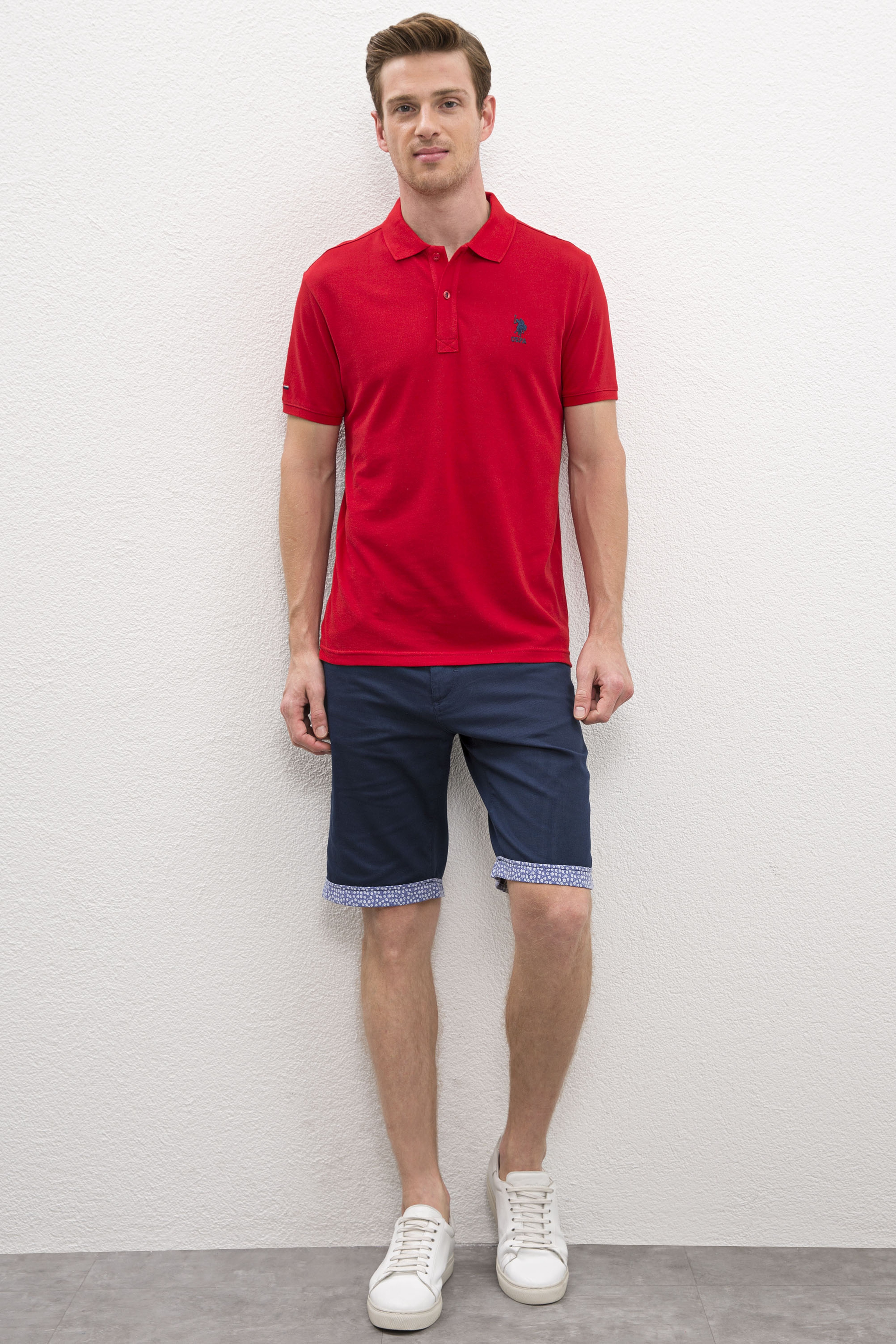 Erkek Kırmızı Basic Polo Yaka Tişört - Image 4