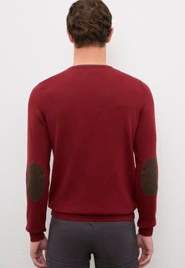 Erkek Bordo V - Yaka Basic Triko Kazak - 50224747028