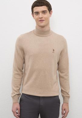 Erkek Camel Melanj Balıkçı Yaka Triko Kazak Basic - 50224889047