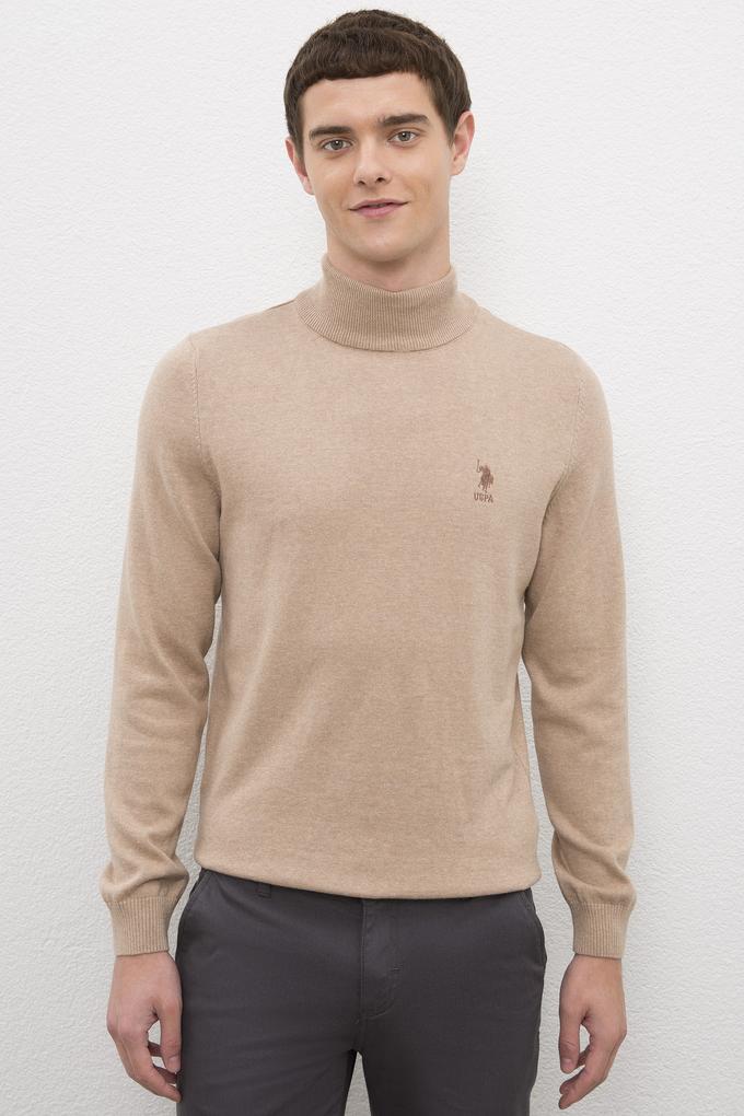 Erkek Camel Melanj Balıkçı Yaka Triko Kazak Basic