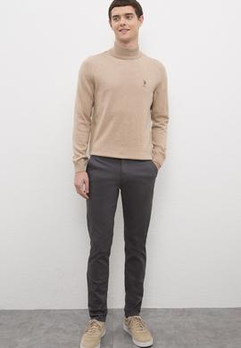 Erkek Camel Melanj Balıkçı Yaka Triko Kazak Basic - 50224889047