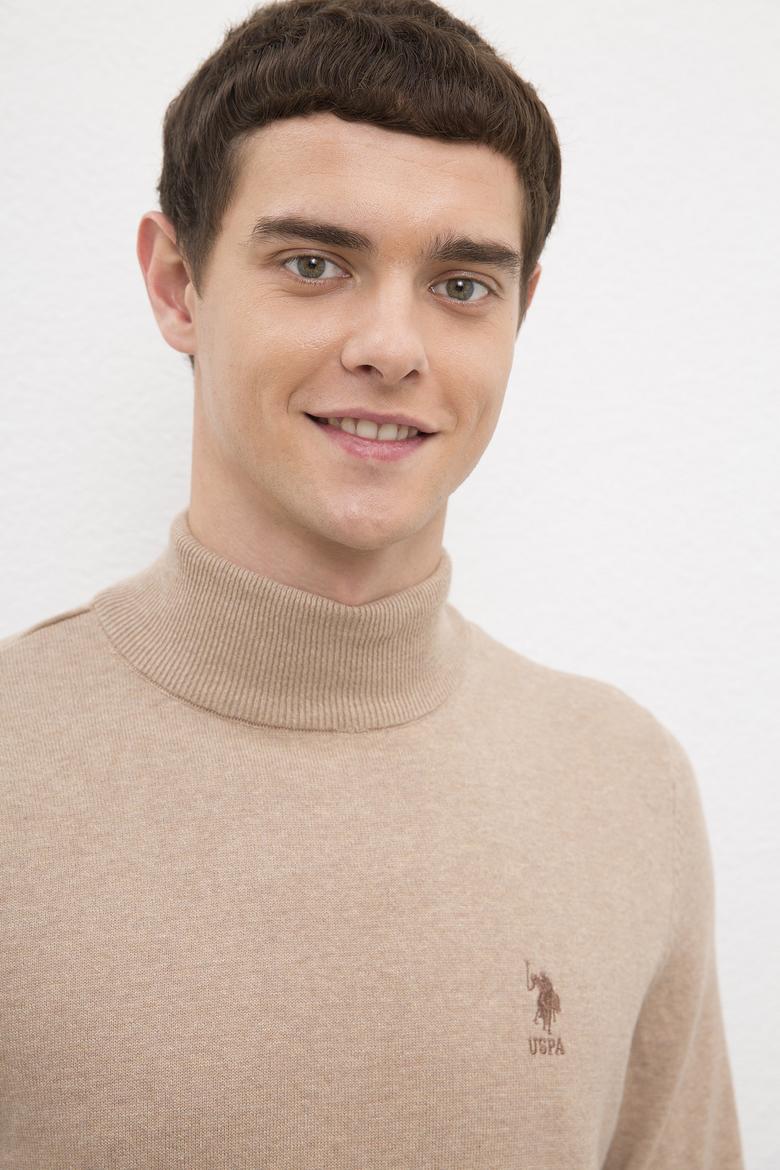 Erkek Camel Melanj Balıkçı Yaka Triko Kazak Basic - 50224889047