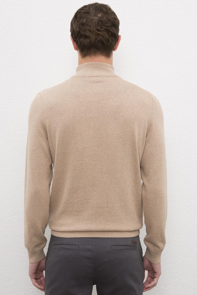 Erkek Camel Melanj Balıkçı Yaka Triko Kazak Basic - 50224889047