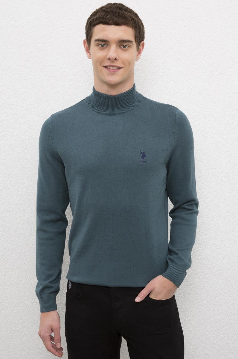 Erkek Petrol Balıkçı Yaka Triko Kazak Basic