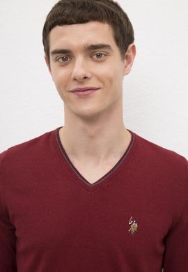 Erkek Bordo V - Yaka Basic Triko Kazak - 50224747028