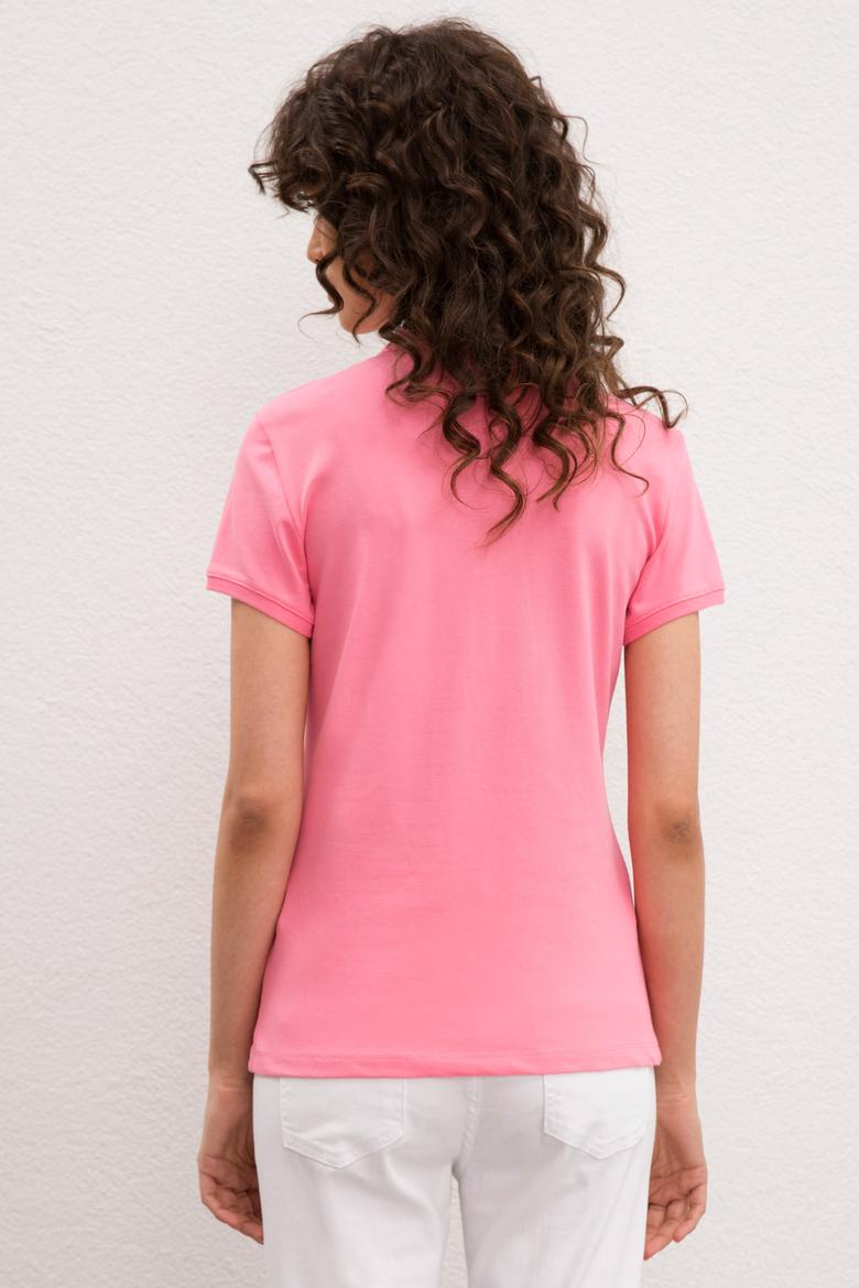 Kadın Pembe Basic Polo Yaka Tişört - 50217591138